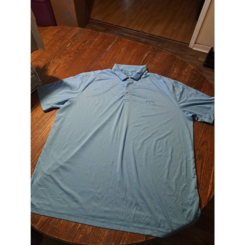 Callaway Golf Polo Shirt XXL Blue White Striped Short Sleeve Pullover Casual